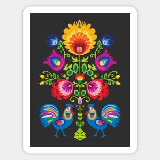 Folklore with Two Roosters - dark background Sticker
